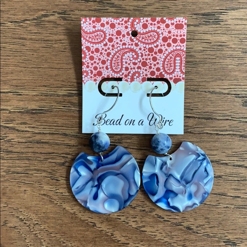 NWT blue marbled Etsy handcrafted earrings
